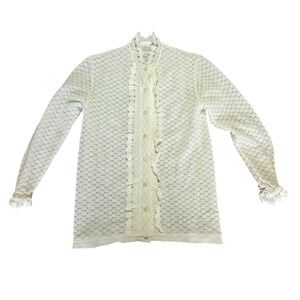 Anthony's Vintage 60s Edwardian Crochet Lace Button Down‎ Blouse White